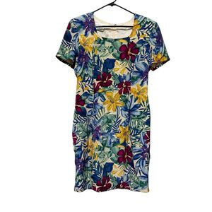 Vintage Maggy London 100% Silk Floral Sheath Dress Short Sleeve Size 10 Colorful